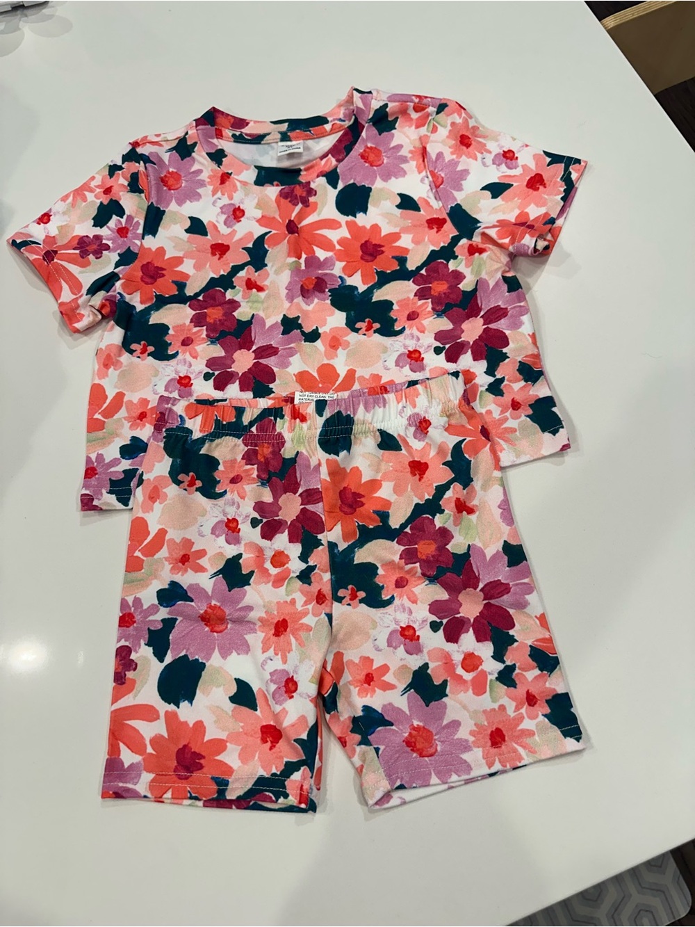 SHEIN Pink Floral Short Sleeve Kids Set